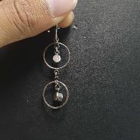 Silver Earrings With [real Coral Stone]