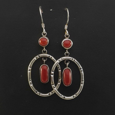 Silver Earrings With [real Coral Stone]