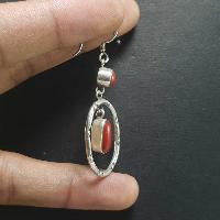 Silver Earrings With [real Coral Stone]