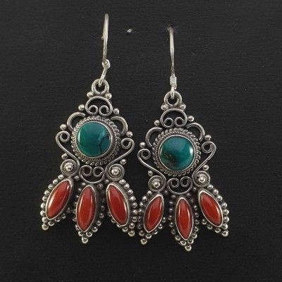 Silver Earrings With [real Old Tibetan Turquoise]