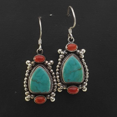 Silver Earrings With [real Old Tibetan Turquoise]