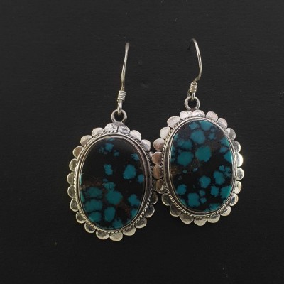 Silver Earrings With [real Old Tibetan Turquoise]