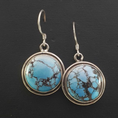 Silver Earrings With [real Old Tibetan Turquoise]