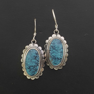 Silver Earrings With [real Old Tibetan Turquoise]