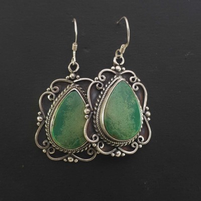 Silver Earrings With [real Old Tibetan Turquoise]