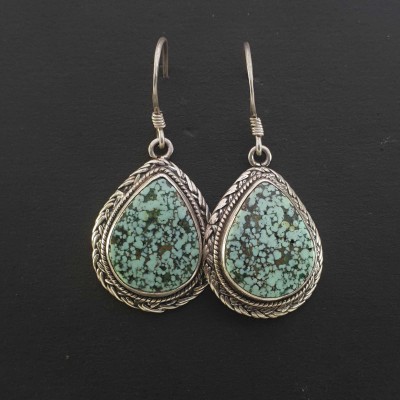 Silver Earrings With [real Old Tibetan Turquoise]