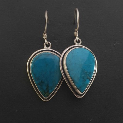 Silver Earrings With [real Old Tibetan Turquoise]