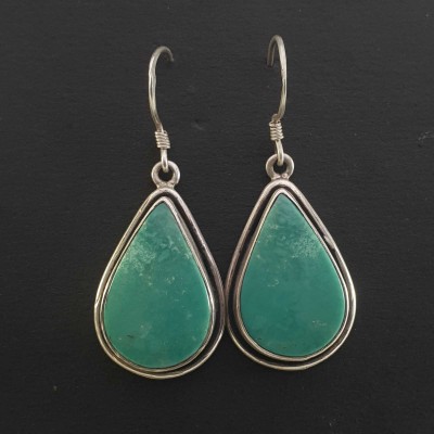 Silver Earrings With [real Old Tibetan Turquoise]