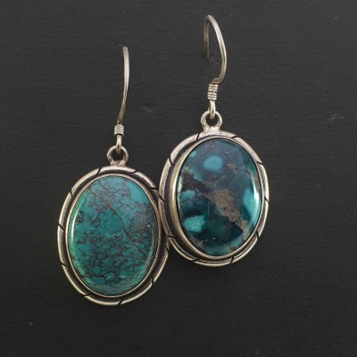 Silver Earrings With [real Old Tibetan Turquoise]