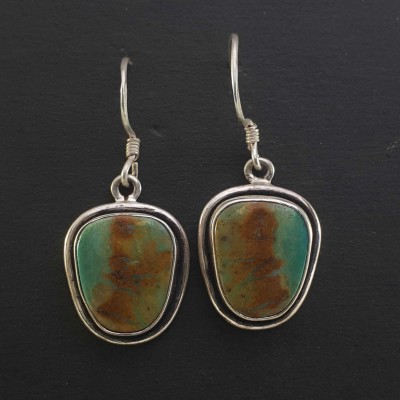 Silver Earrings With [real Old Tibetan Turquoise]