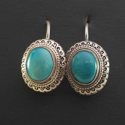 Silver Earrings With [real Old Tibetan Turquoise]