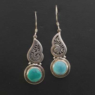 Silver Earrings With [real Old Tibetan Turquoise]