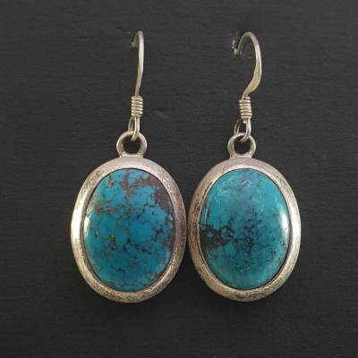 Silver Earrings With [real Old Tibetan Turquoise]