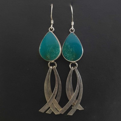 Silver Earrings With [real Old Tibetan Turquoise]