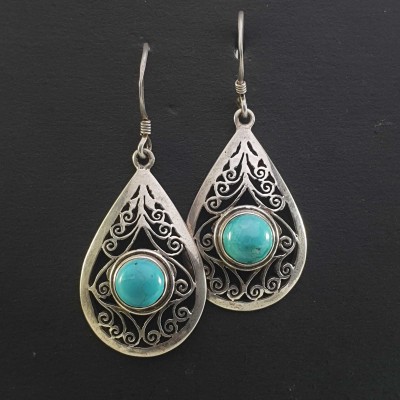 Silver Earrings With [real Old Tibetan Turquoise]