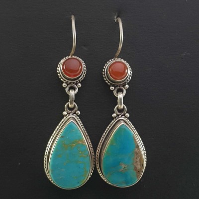Silver Earrings With [real Old Tibetan Turquoise]