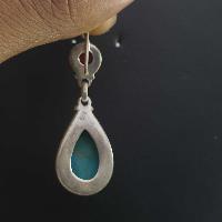 Silver Earrings With [real Old Tibetan Turquoise]