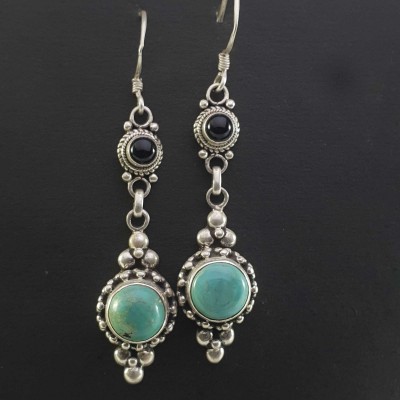 Silver Earrings With [real Old Tibetan Turquoise]