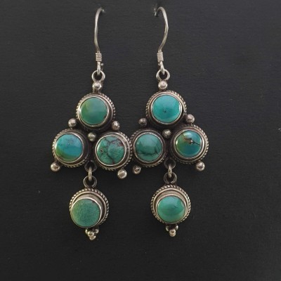 Silver Earrings With [real Old Tibetan Turquoise]