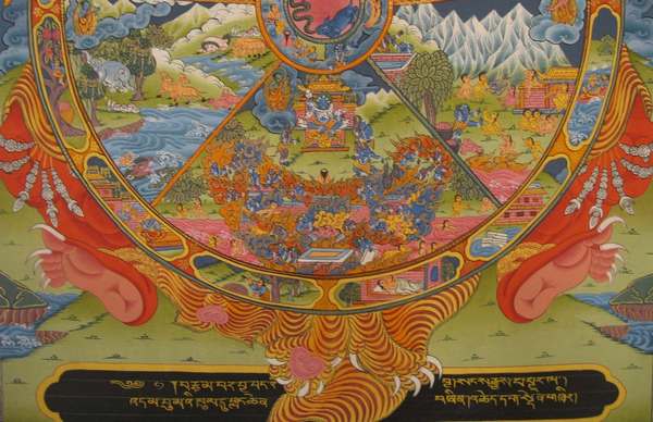 Tibetan Thangka Of Wheel Of Life, [24k Real Gold]