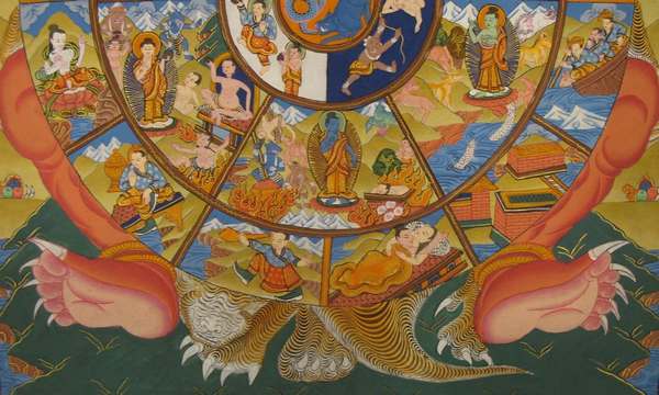 Tibetan Thangka Of Wheel Of Life, [24k Real Gold]