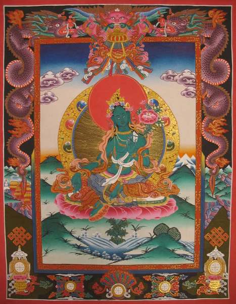 Tibetan Thangka Of Green Tara