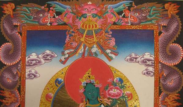 Tibetan Thangka Of Green Tara