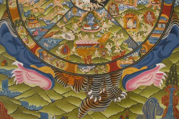 Tibetan Thangka Of Wheel Of Life, [24k Real Gold]