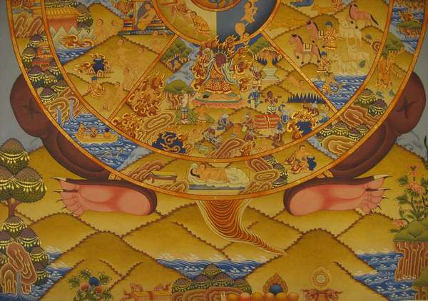 Tibetan Thangka Of Wheel Of Life, [24k Real Gold]