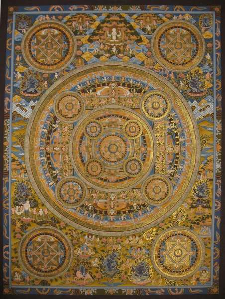 Tibetan Thangka Of Big Pancha Mandala, [24k Real Gold]
