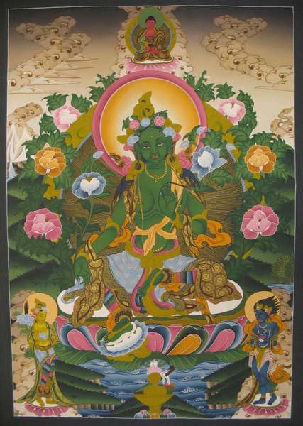 Tibetan Thangka Of Green Tara
