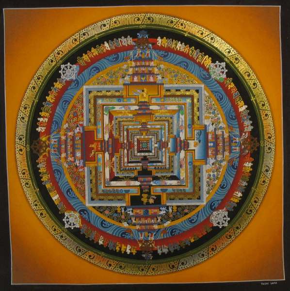 Tibetan Thangka Of Big Kalachakra Mandala, [24k Real Gold]
