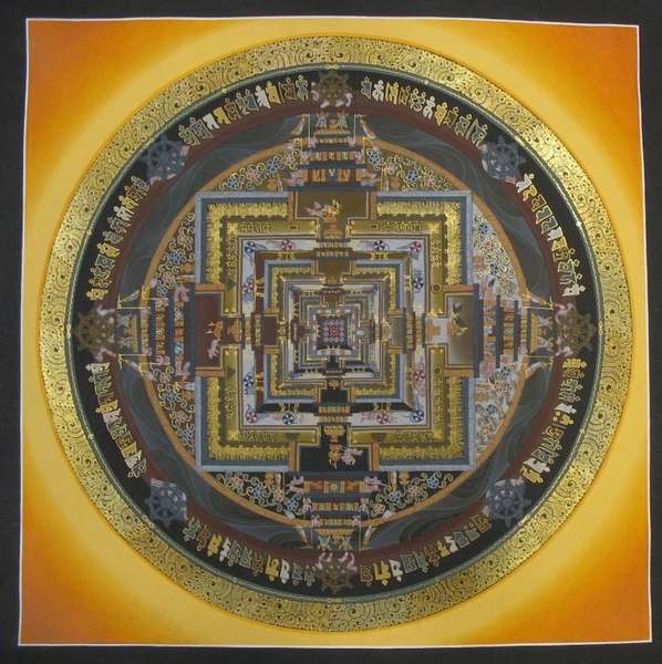 Tibetan Thangka Of Medium Large Kalachakra, [24k Real Gold]