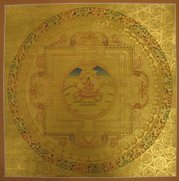 Tibetan Thangka Of Golden Manjushri Mandala, [24k Real Gold]