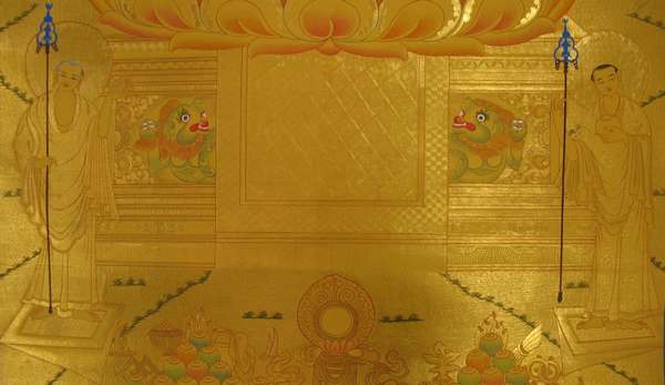 Tibetan Thangka Of Big Golden Shakyamuni Buddha, [24k Real Gold]