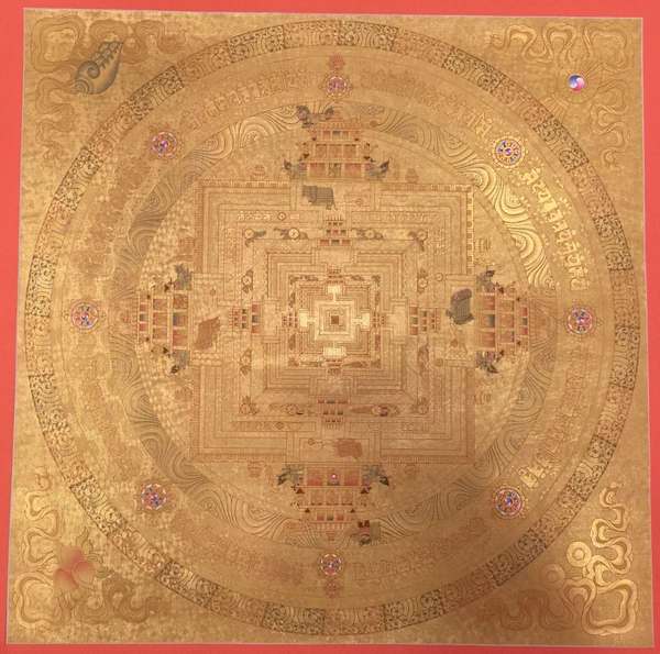 Tibetan Thangka Of Medium Golden Kalachakra, [24k Real Gold]