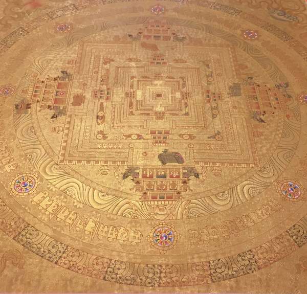 Tibetan Thangka Of Medium Golden Kalachakra, [24k Real Gold]
