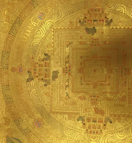 Tibetan Thangka Of Medium Golden Kalachakra, [24k Real Gold]