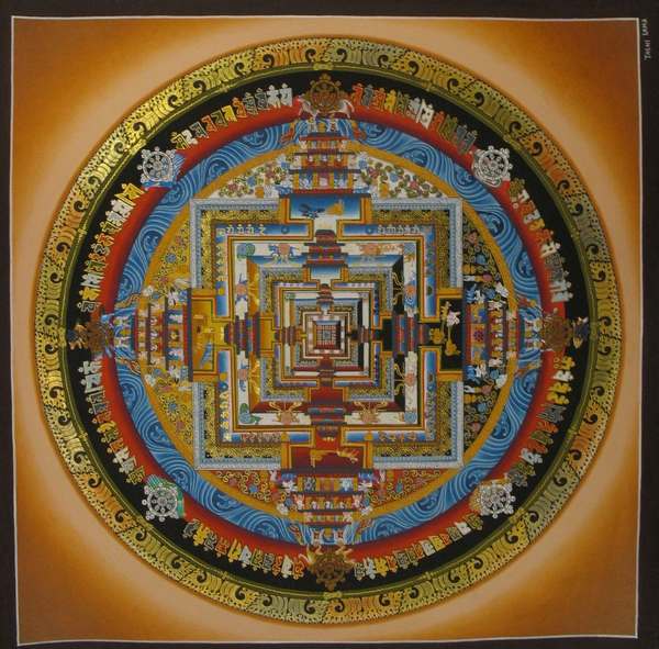 Tibetan Thangka Of Big Kalachakra Mandala, [24k Real Gold]