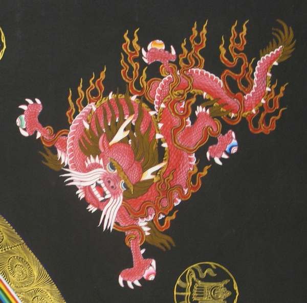 [hq] Tibetan Thangka Of Big Dark Round Mandala, [24k Real Gold]