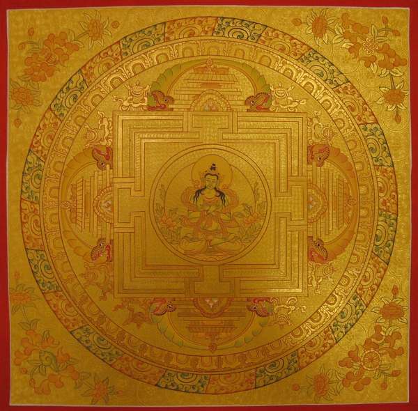 Tibetan Thangka Of Vajradhara Mandala, [24k Real Gold]