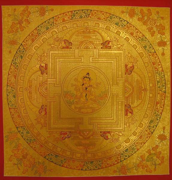 Tibetan Thangka Of Dorje Sempa Yab Yum Mandala, [24k Real Gold]