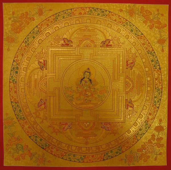 Tibetan Thangka Of Vajradhara Mandala, [24k Real Gold]