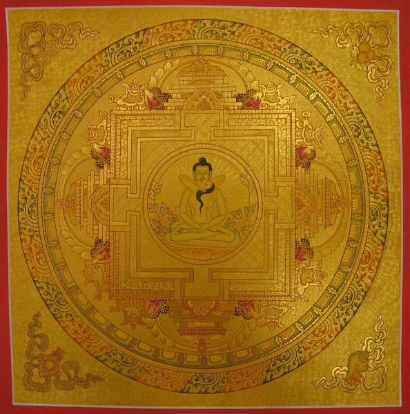 Tibetan Thangka Of Buddha Shakti Mandala, [24k Real Gold]