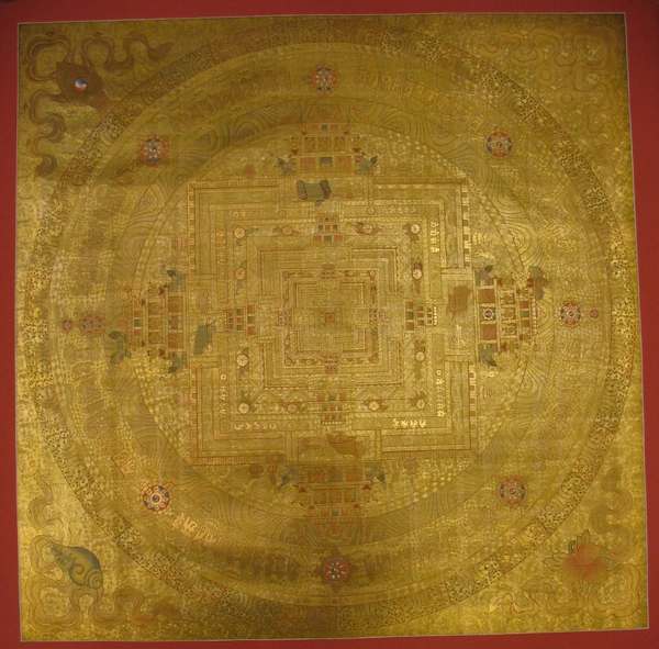 [hq] Tibetan Thangka Of Big Golden Kalachakra Mandala, [24k Real Gold]
