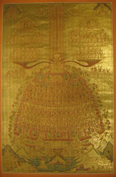 [hq] Tibetan Thangka Of Golden Tsogksing Gelug, [24k Real Gold]