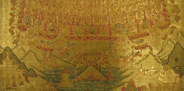 [hq] Tibetan Thangka Of Golden Tsogksing Gelug, [24k Real Gold]