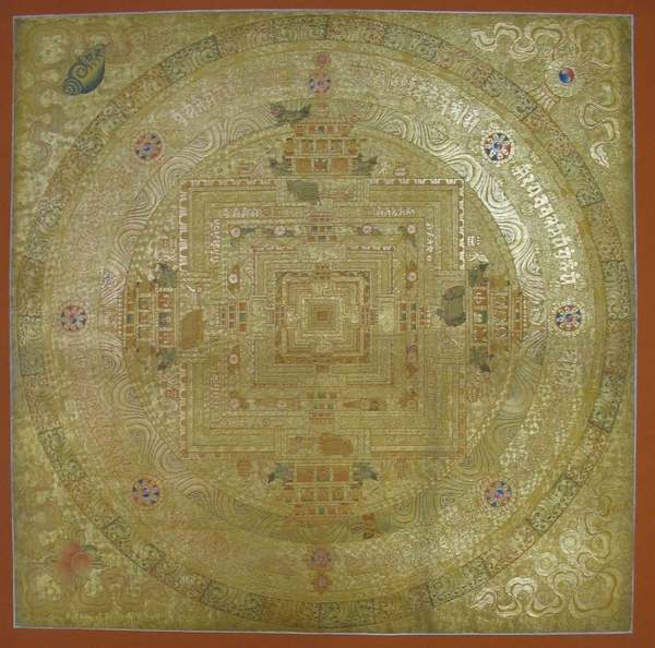 Tibetan Thangka Of Kalachakra Mandala, [24k Real Gold]