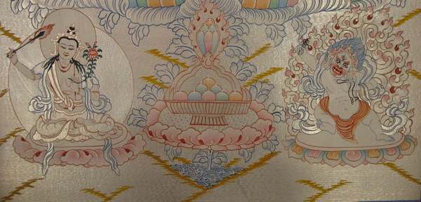Tibetan Thangka Of Chengrezig, [24k Real Gold]