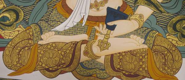 Tibetan Thangka Of Vajrasattva, [24k Real Gold]